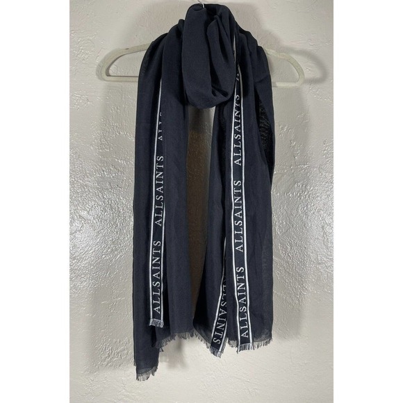 ALLSAINTS WOVEN SELVEDGE EDGE LOGO WOMEN’S SCARF, BLACK ($98) SOLD OUT . - Picture 6 of 10